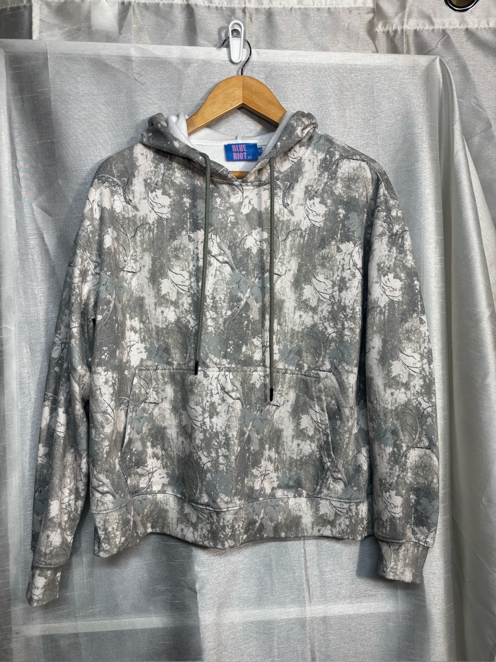 Blue Riot XO Gray/Green Hoodie XS Abstract Botanical Streetwear Cozy